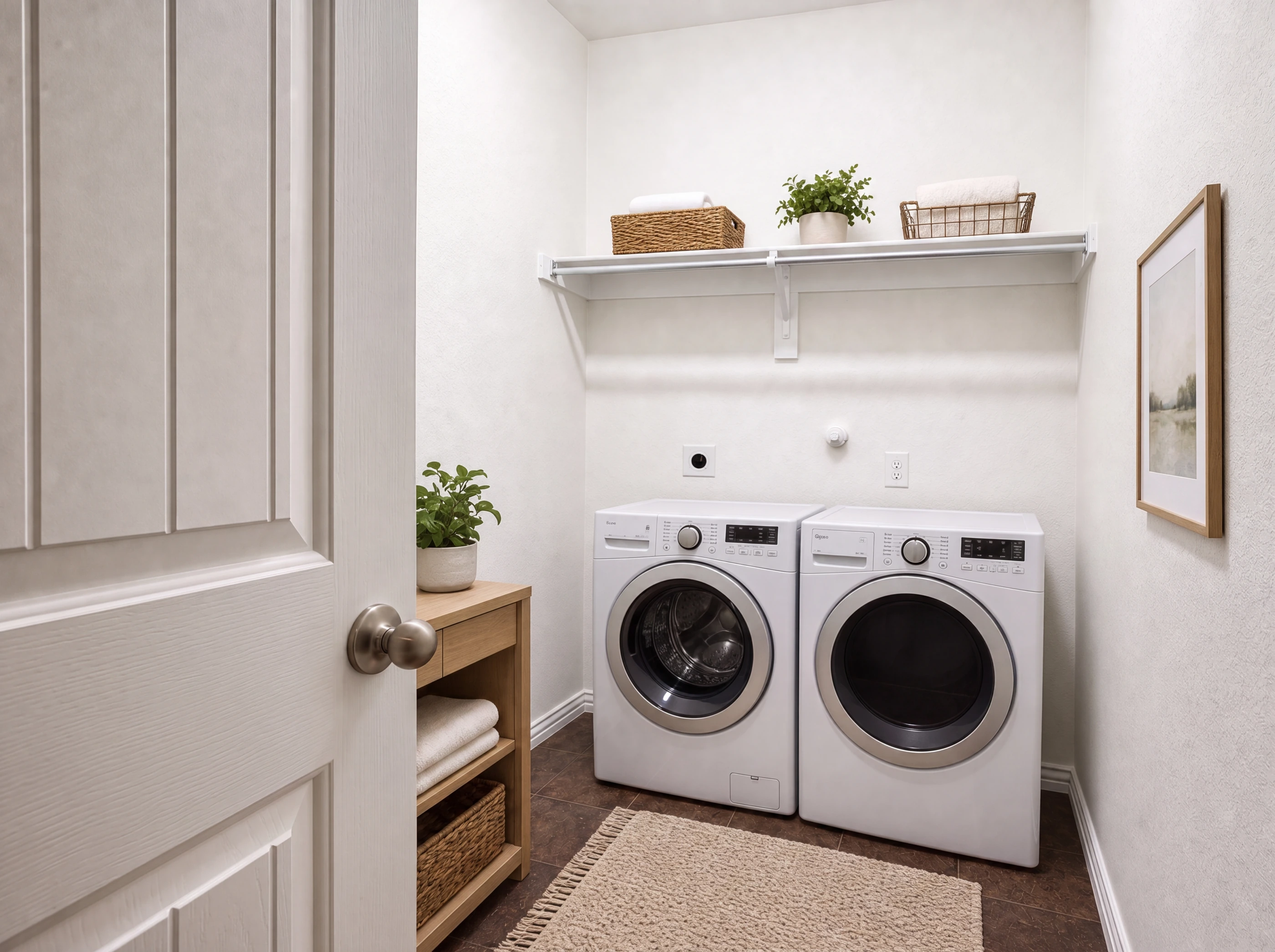Utility room with full-size washer and dryer area